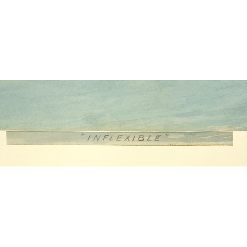 604 - F. Turnell - Unframed watercolour onto paper of H.M.S. Inflexible, 35cm x 26cm