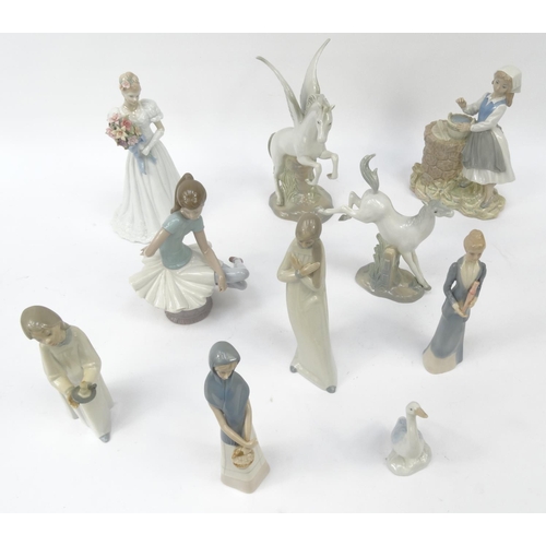 455 - Collection of Lladro and other Spanish figures inlcluding Pegasus, ballerina, etc