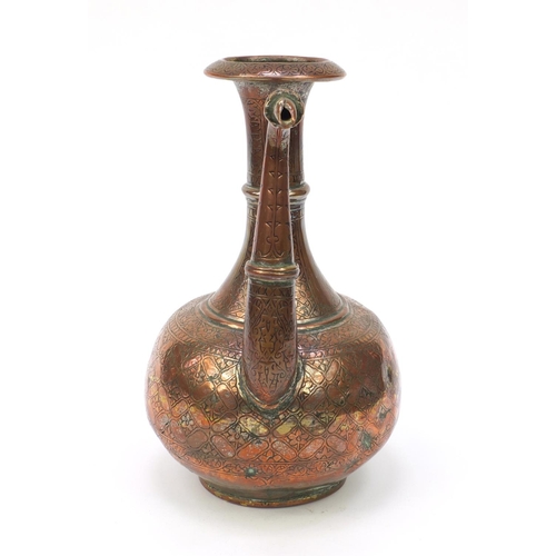 564 - 19th Century Middle Eastern copper floral chased water pot, 33cm high