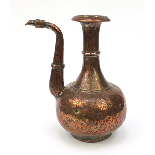 564 - 19th Century Middle Eastern copper floral chased water pot, 33cm high