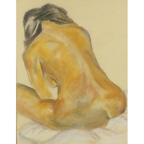 115 - Pastel onto paper of a seated nude lady bearing an indistinct signature, mounted and framed, 40cm x ... 