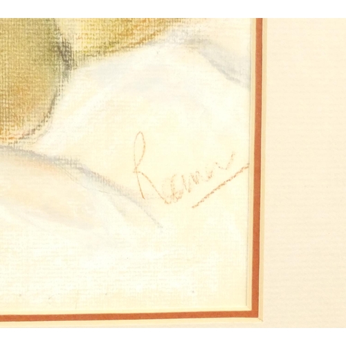 115 - Pastel onto paper of a seated nude lady bearing an indistinct signature, mounted and framed, 40cm x ... 