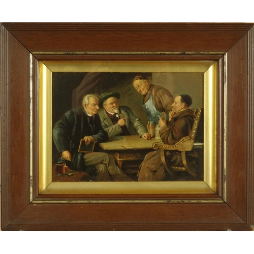 180 - Pair of Victorian oleographs of monks eating and playing cards, housed in contemporary frames, each ... 