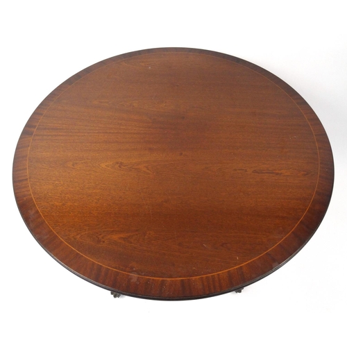 58 - Inlaid mahogany circular dining table, 75cm high x 91cm diameter