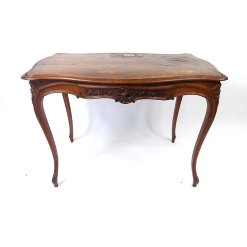 128 - Carved French walnut centre table, with a frieze drawer, 72cm high x 98cm wide x 58cm deep