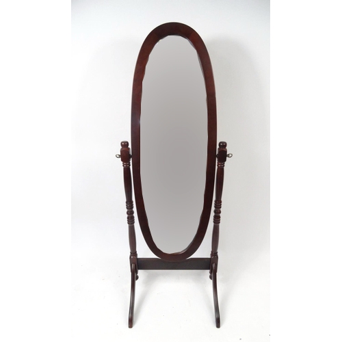 151 - Mahogany framed cheval mirror, 148c high