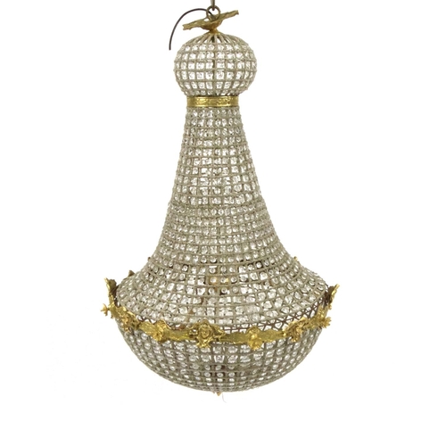 2058 - Glass chandelier with ornate gilt brass mounts, 108cm high