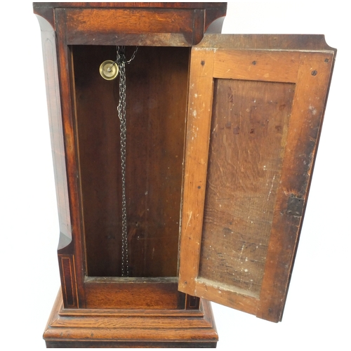 2013 - Victorian oak and mahogany longcase clock with enamelled dial named W M Jones, 230cm high