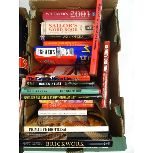 524 - Four boxes of mostly Non-fiction hardback books, including, crime, travel, witchcraft, photographic ... 