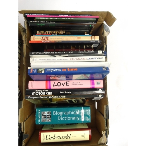 517 - Four boxes of mostly Non-fiction hardback books, including, crime, travel, art, photographic and his... 