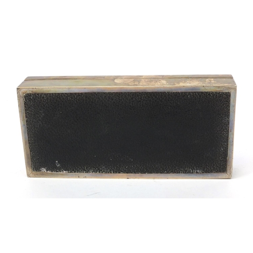 758 - Rectangular silver cigarette box with engine turned decoration and blank cartouche, London 1932, 19.... 