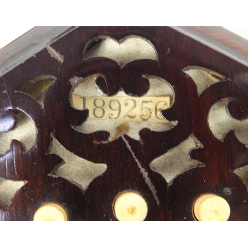 341 - Victorian Lachenal & Co Rosewood concertina with twenty one buttons and steel reeds, serial no: 1892... 