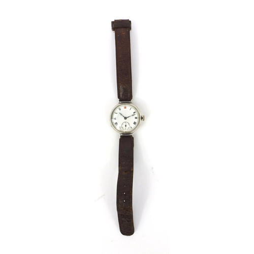 384 - Military interest silver trench watch with enamel dial, interior marked 'GS925', numbered 92983, the... 