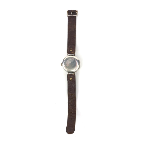 384 - Military interest silver trench watch with enamel dial, interior marked 'GS925', numbered 92983, the... 