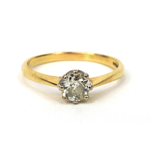 836 - 18ct gold diamond solitaire ring, size S, approximate weight 3.2g