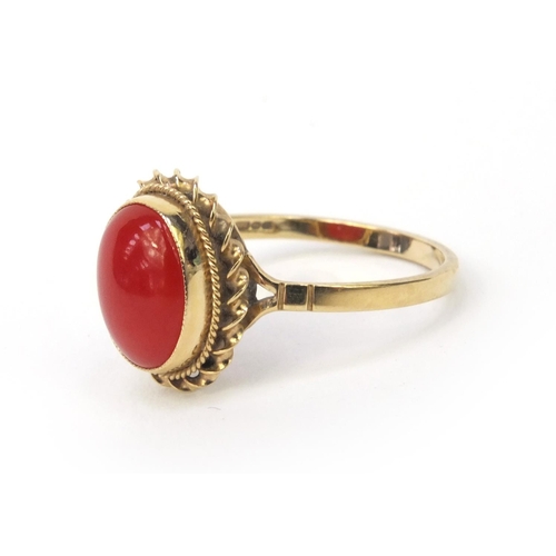 856 - 9ct gold cabochon hardstone ring, size O, approximate weight 2.0g