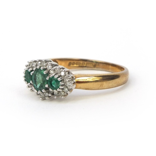 883 - 9ct gold emerald and diamond ring, size N, approximate weight 3.2g