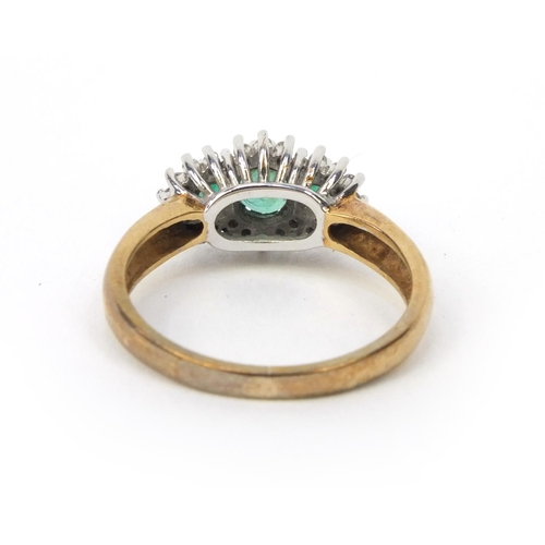 883 - 9ct gold emerald and diamond ring, size N, approximate weight 3.2g