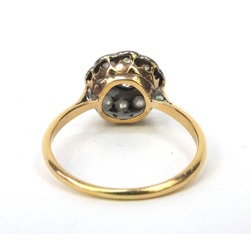 849 - 18ct gold diamond cluster ring, size Q, approximate weight 2.7g