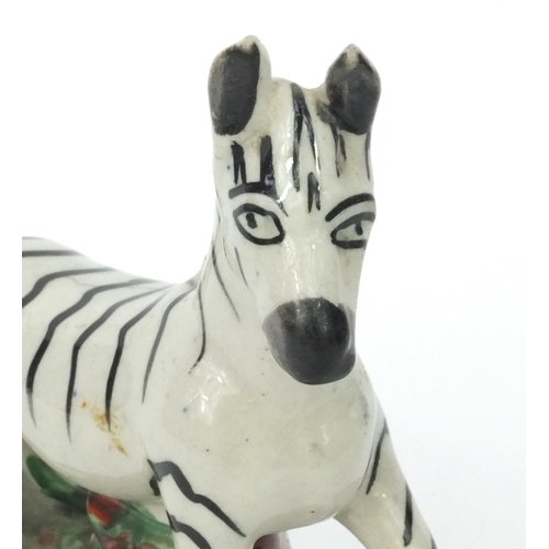 615 - Victorian Staffordshire pottery zebra, 13cm high