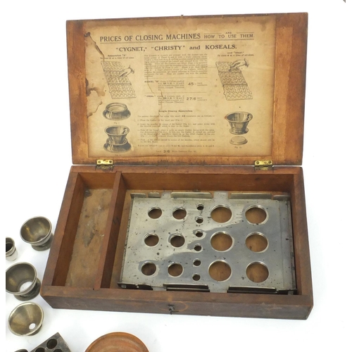46 - Group of pharmaceutical items including S.Maw.Son & Sons mahogany and brass pill maker, suppository ... 