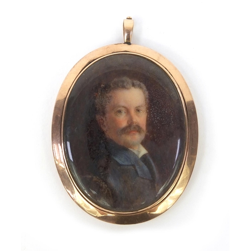 6 - Antique portrait miniature of a formley dressed gentleman onto ivory, indistinctly signed, housed in... 