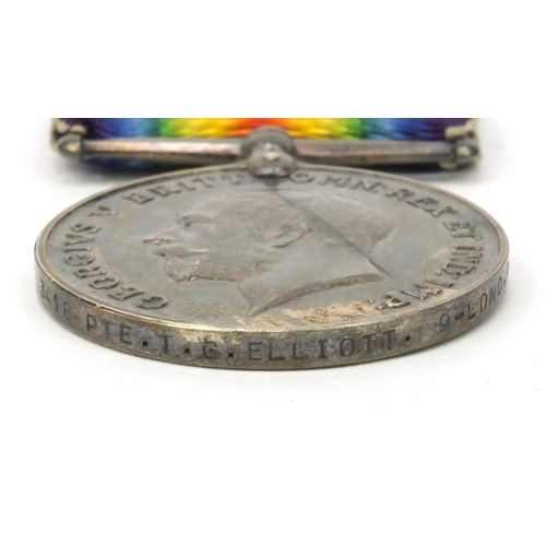 367 - British military interest World War I trio awarded to 3418PTE.T.G.ELLIOTT.9-LOND.R. together with a ... 