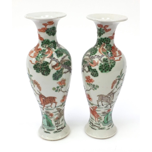 445 - Pair of Chinese porcelain baluster shaped vases hand painted in the famille verte palette with mythi... 