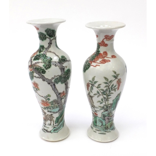 445 - Pair of Chinese porcelain baluster shaped vases hand painted in the famille verte palette with mythi... 