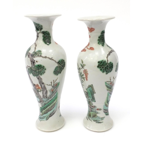 445 - Pair of Chinese porcelain baluster shaped vases hand painted in the famille verte palette with mythi... 