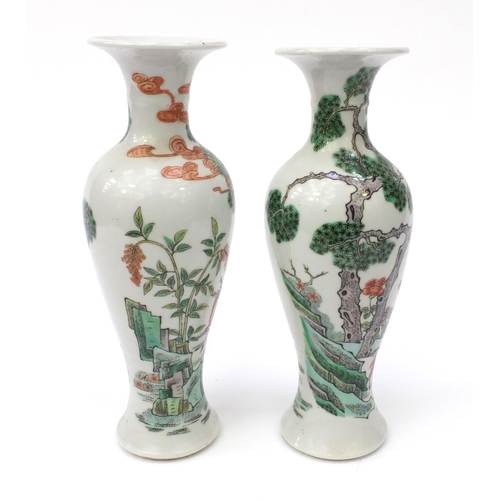 445 - Pair of Chinese porcelain baluster shaped vases hand painted in the famille verte palette with mythi... 