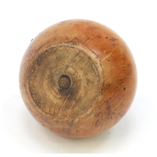 64 - Fruit wood tea caddy in the form of a pear, 14cm high