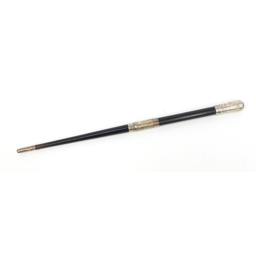 358 - Ebonised conductors baton with chased silver mounts, housed in a fitted Boosey & Co London case, the... 
