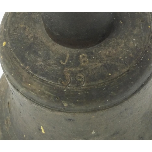 391 - British Military interest ARP bell with turned wooden handle, marked Fiddian, 27cm high