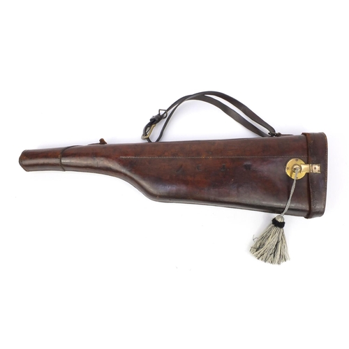 403 - Leather leg of mutton gun case with carrying strap, 81cm long