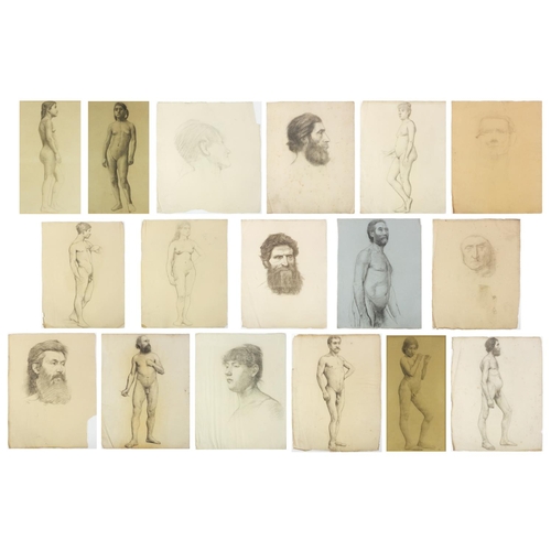 1030 - Herbert Dalziel - Studio collection of seventeen Pre-Raphaelite drawings of nude figures, including ... 