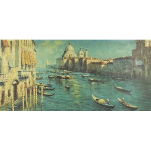 1024 - 1960's impressionist oil onto canvas view of Venice, mounted and gilt framed, 91cm x 44cm excluding ... 