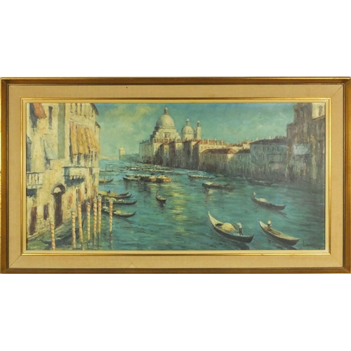 1024 - 1960's impressionist oil onto canvas view of Venice, mounted and gilt framed, 91cm x 44cm excluding ... 