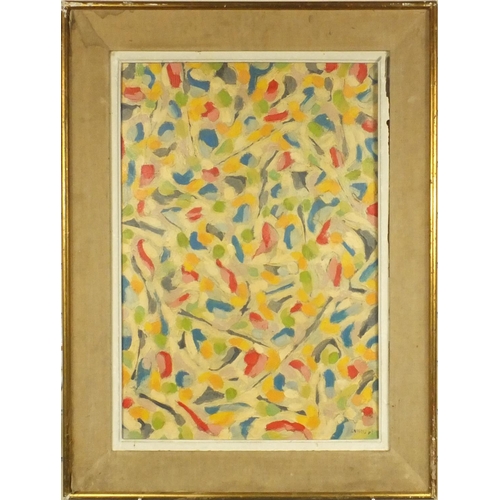 982 - Oil onto canvas abstract composition, bearing an indistinct signature Laiskov?, mounted and framed, ... 