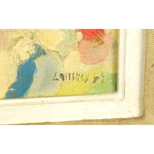 982 - Oil onto canvas abstract composition, bearing an indistinct signature Laiskov?, mounted and framed, ... 