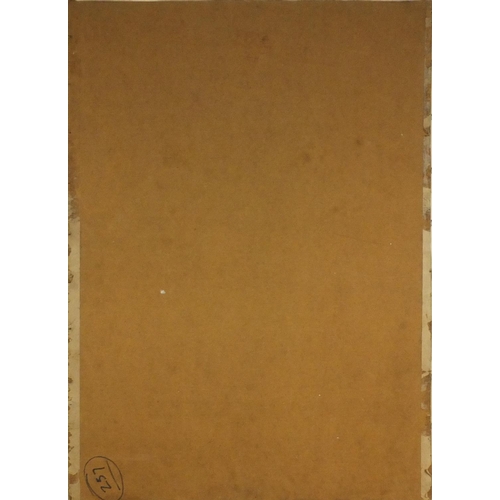 1026 - Unframed gouache onto board abstract composition, bearing a signature M.Jellett, mounted onto board,... 