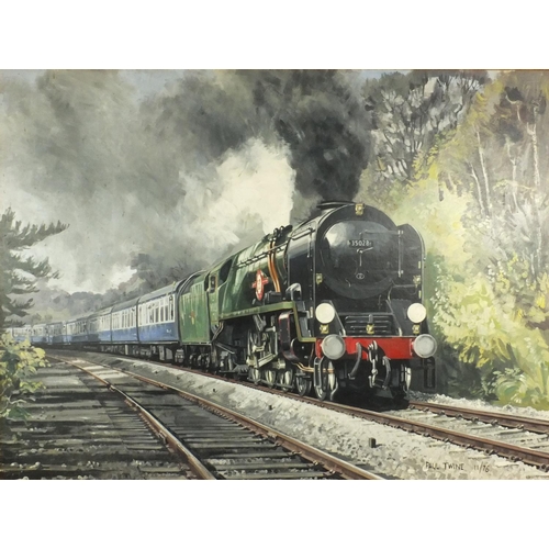 185 - Paul Twine - Railwayana interest oil onto board view a clan line train Southern region engine, conte... 