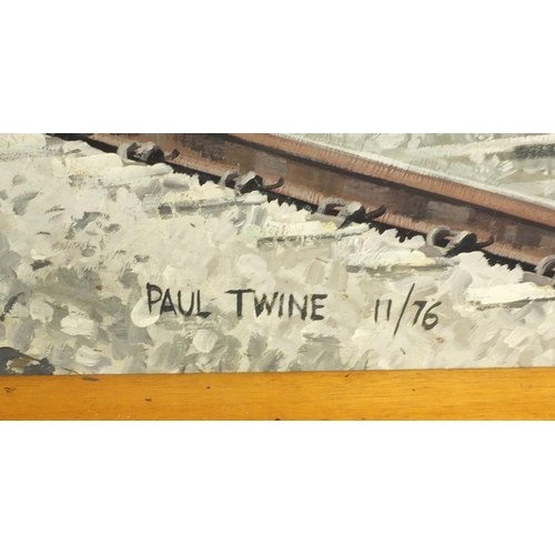 185 - Paul Twine - Railwayana interest oil onto board view a clan line train Southern region engine, conte... 