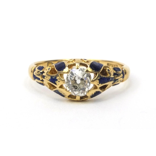 841 - Victorian 18ct gold enamelled diamond mourning ring, size O, engraved 1857, approximate weight 3.3g