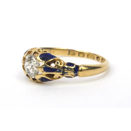 841 - Victorian 18ct gold enamelled diamond mourning ring, size O, engraved 1857, approximate weight 3.3g