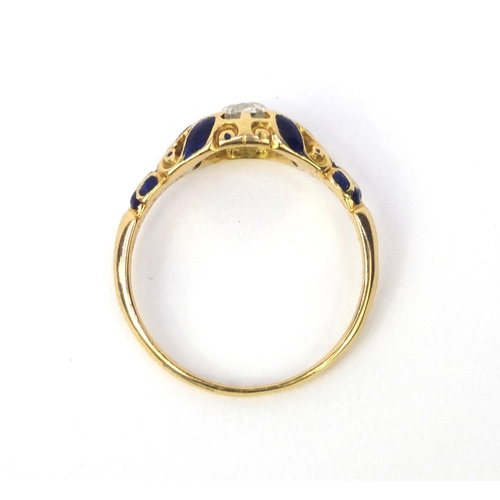 841 - Victorian 18ct gold enamelled diamond mourning ring, size O, engraved 1857, approximate weight 3.3g