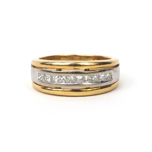 860 - 18ct two tone gold diamond half eternity ring, size O, approximate weight 7.7g