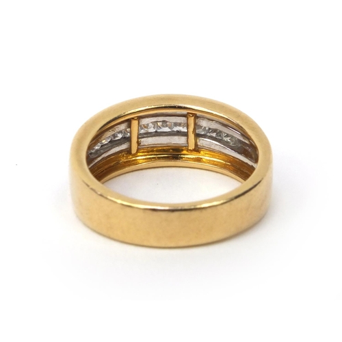 860 - 18ct two tone gold diamond half eternity ring, size O, approximate weight 7.7g