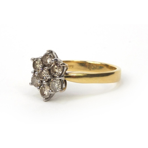 847 - 18ct gold diamond flower head ring, size Q, approximate weight 6.0g