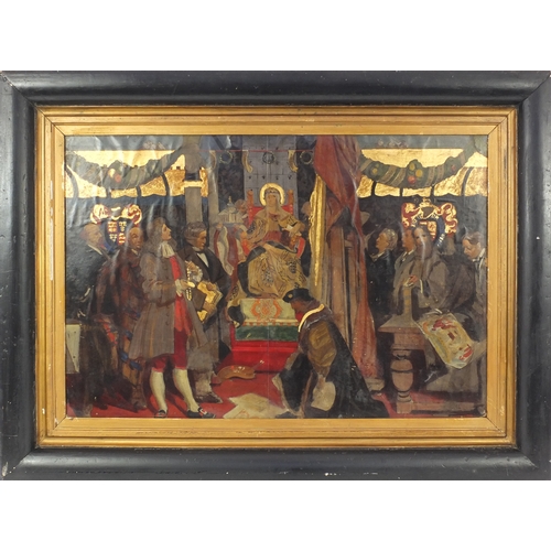1033 - 19th century Pre-Raphaelite school tempera and water colour onto paper view of a Chelsea art club, m... 